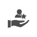 Hand hold man icon. Customer service support. Safe person concept.