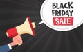 Hand Hold Megaphone With Black Friday Sale Message In Chat Bubble On Pin Up Comic Background Design Discount Poster Royalty Free Stock Photo