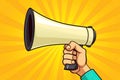 hand hold megaphone on yellow background AI generated