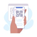 Hand Hold Mobile Smartphone with Code Display on Screen Vector Illustration