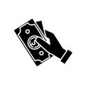 Hand hold money black glyph icon