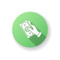 Hand hold money green flat design long shadow glyph icon