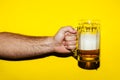 Hand hold mug of beer Royalty Free Stock Photo