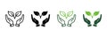 Hand Hold Organic Leaf Line and Silhouette Icon Set. Germinating Eco-Agriculture Pictogram. Cultivation Greenery Ecology