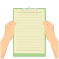 Hand hold paper clipboard vector