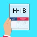 Hand hold passport with Visa H1B