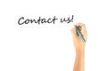 Hand Hold pen writing contact us Royalty Free Stock Photo