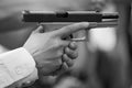 Hand hold pistol and slide back Royalty Free Stock Photo
