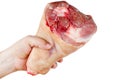 Hand hold raw ham fore hock Royalty Free Stock Photo