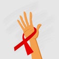 Hand Hold Red Ribbon World AIDS Day Awareness