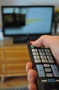 Hand hold remote control Royalty Free Stock Photo