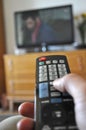 Hand hold remote control Royalty Free Stock Photo