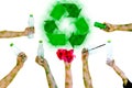 Hand hold show Recyclable Symbol plastic bottle a pollution Royalty Free Stock Photo