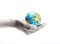 Hand hold small globe