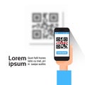 Hand Hold Smart Phone Scanning Qr Code Banner With Copy Space