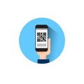 Hand Hold Smart Phone Scanning Qr Code Icon Barcode Scan With Telephone Royalty Free Stock Photo