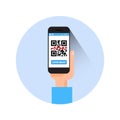 Hand Hold Smart Phone Scanning Qr Code Icon Barcode Scan With Telephone