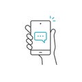 Hand hold smartphone, email send, new message notification line icon. Phone message outline icon. Isolated Royalty Free Stock Photo