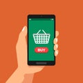 Hand hold smartphone shopping online
