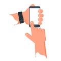 Hand Hold Smartphone. Vector Flat Illustration