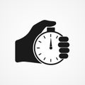 Hand hold stopwatch. Vector flat cartoon illustration Royalty Free Stock Photo