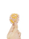 Hand hold Thai rice cracker, on white Royalty Free Stock Photo