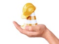 Hand hold traffic cone. Under construction concept Royalty Free Stock Photo