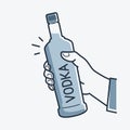 Hand hold vodka bottle. Male hand holding a vodka