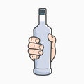 Hand hold vodka bottle. Male hand holding a vodka