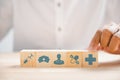 Hand hold wooden block with icon healthcare medical Royalty Free Stock Photo