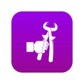 Hand holdimg calipers icon digital purple