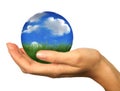 Hand Holding a 3D Globe Landscape Planet Earth