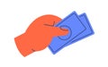 Hand holding abstarct paper money. Arm giving banknotes, paying on cash. Currency, bank notes in fingers icon. Finance