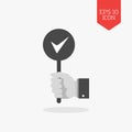 Hand holding accept, right sign icon. Flat design gray color symbol. Modern UI web navigation, sign.