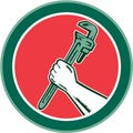 Hand Holding Adjustable Wrench Circle Woodcut