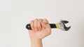 The hand is holding an adjustable wrench isolated.on white background Royalty Free Stock Photo