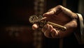 Hand holding antique key, unlocking mystery of success and spirituality generated by AI