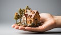 Hand holding architectural model symbolizes successful home ownership investment generated by AI Royalty Free Stock Photo