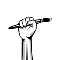 Hand Holding Artist Paint Brush Vector Illustration. Arm Raised Up With Hand Holding Brush. Royalty Free Stock Photo