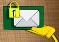 Hand holding banner with encrypted E-Mail sign. Royalty Free Stock Photo