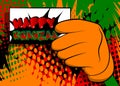 Hand holding banner with Happy Kwanzaa! text. Royalty Free Stock Photo