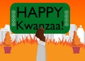 Hand holding banner with Happy Kwanzaa! text. Royalty Free Stock Photo