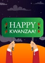 Hand holding banner with Happy Kwanzaa! text. Royalty Free Stock Photo