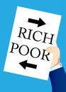 Hand holding banner with Poor or Rich words with arrows Royalty Free Stock Photo