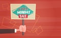 Hand Holding Banner With Text Cyber Monday Sale Deals Design Royalty Free Stock Photo