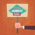 Hand Holding Banner With Text Cyber Monday Sale Deals Design Online Holiday Shopping Concept Royalty Free Stock Photo