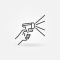 Hand holding barcode scanner icon in thin line style