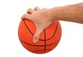 Hand holding a basketball ball isolated Royalty Free Stock Photo
