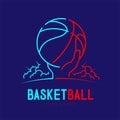 Hand holding Basketball with cloud radius logo icon outline stroke set dash line design illustration isolated on dark blue