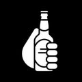 Hand holding beer bottle dark mode glyph icon